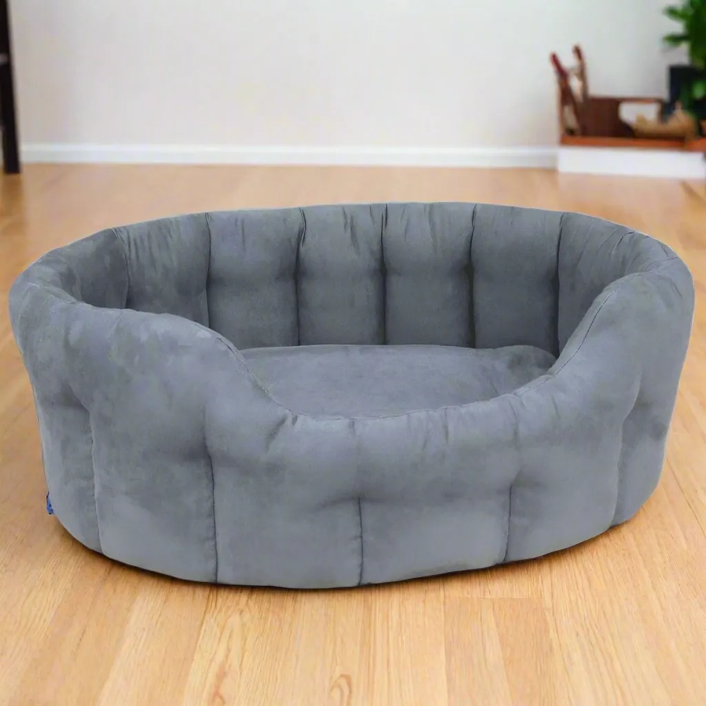 Large Heavy Duty Oval Faux Suede Bolster Style Dog Beds.