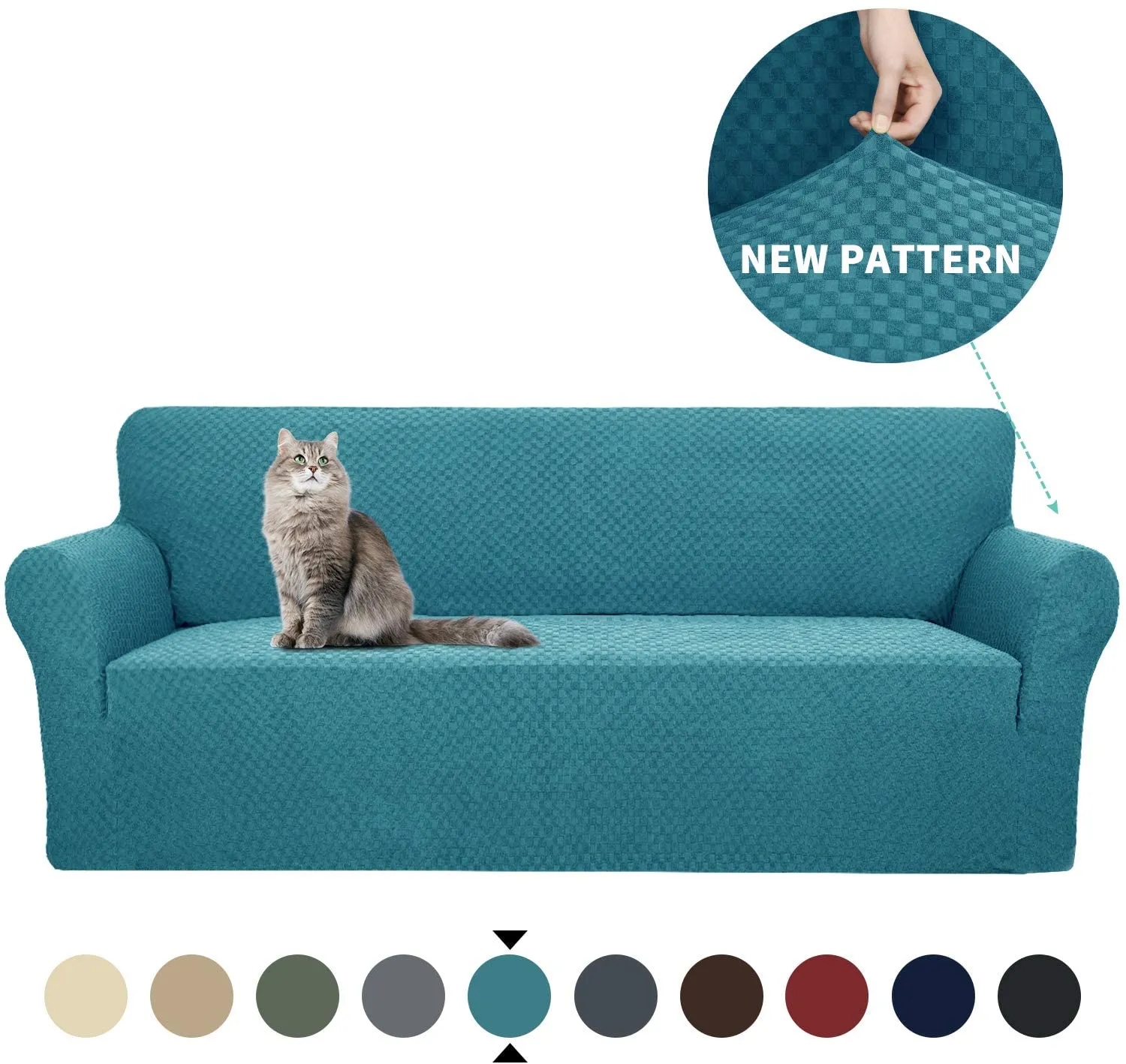 New YEMYHOM Checkered 2 Piece Couch Cover, High Stretch Thickened Sofa Cover for Dogs Pets Anti Slip Elastic Protector (XL Sofa, Teal) Retails $110 