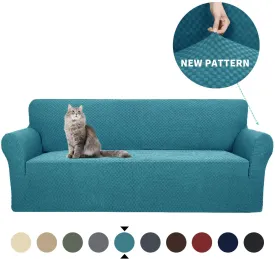 New YEMYHOM Checkered 2 Piece Couch Cover, High Stretch Thickened Sofa Cover for Dogs Pets Anti Slip Elastic Protector (XL Sofa, Teal) Retails $110 