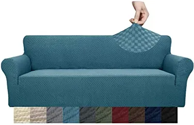 New YEMYHOM Checkered 2 Piece Couch Cover, High Stretch Thickened Sofa Cover for Dogs Pets Anti Slip Elastic Protector (XL Sofa, Teal) Retails $110 