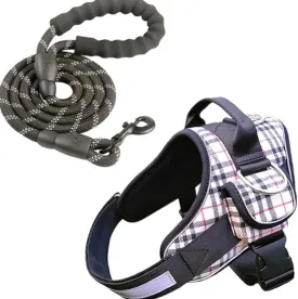 No Pull Dog Harness, pet, Adjustable and Black Leash Set | Soft Handle and Reflective Stripe | Small-Medium-Large and XLarge Dogs | Harness with Pocket, Easy Walk, NO Escape. (White, L)