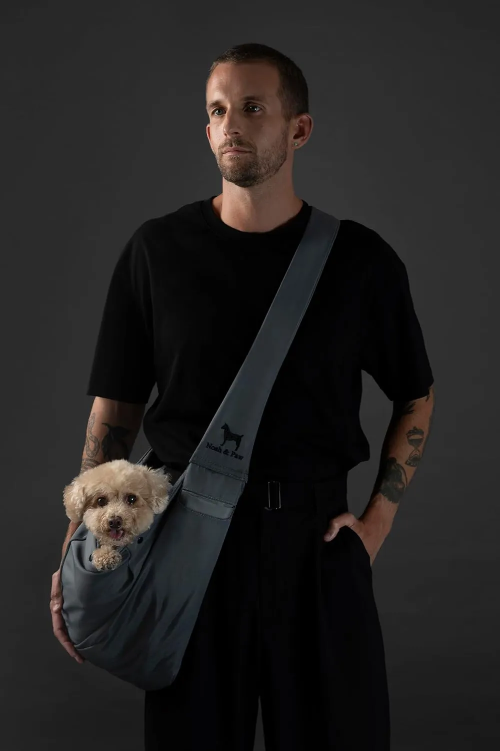 Noah & Paw Dog Sling Carrier for Small Dogs 5-18lb, Dog Sling for Small Dogs and Cats, Dog Carrier with Adjustable Padded Strap, Premium Twill, Lined with Fur, Double Safety Feature, Machine Washable