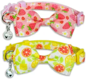 Pack of 2 Adjustable Cat Collars with Lemon and Strawberry Patterns, Safe Breakaway Design for Cats and Kittens