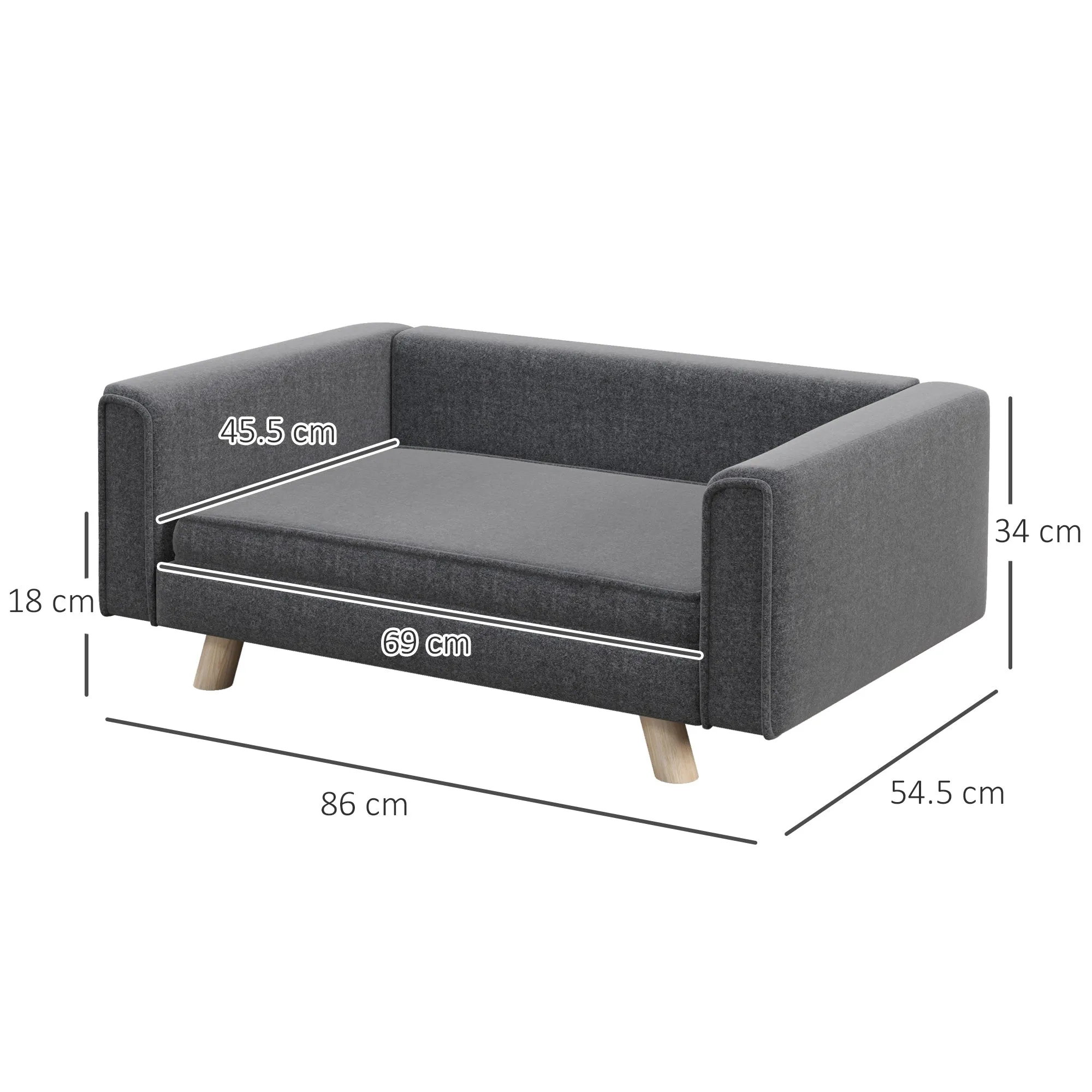 PawHut Elevated Dog Sofa Bed with Cushion for Medium and Small Dogs, Grey
