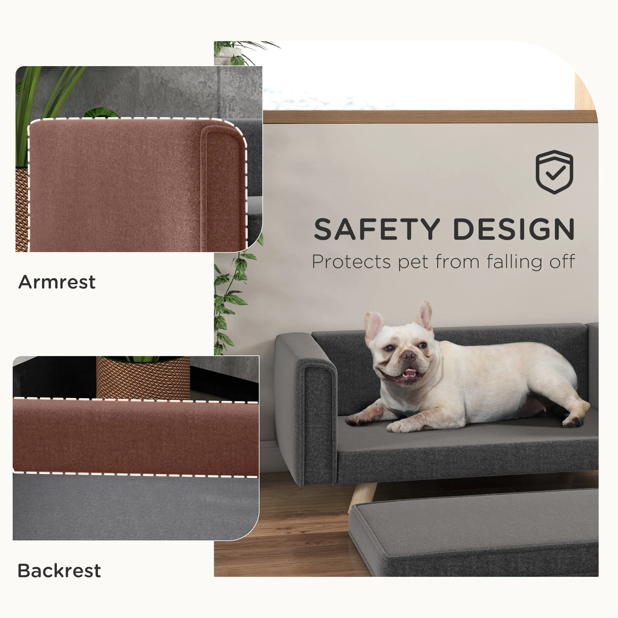 PawHut Elevated Dog Sofa Bed with Cushion for Medium and Small Dogs, Grey