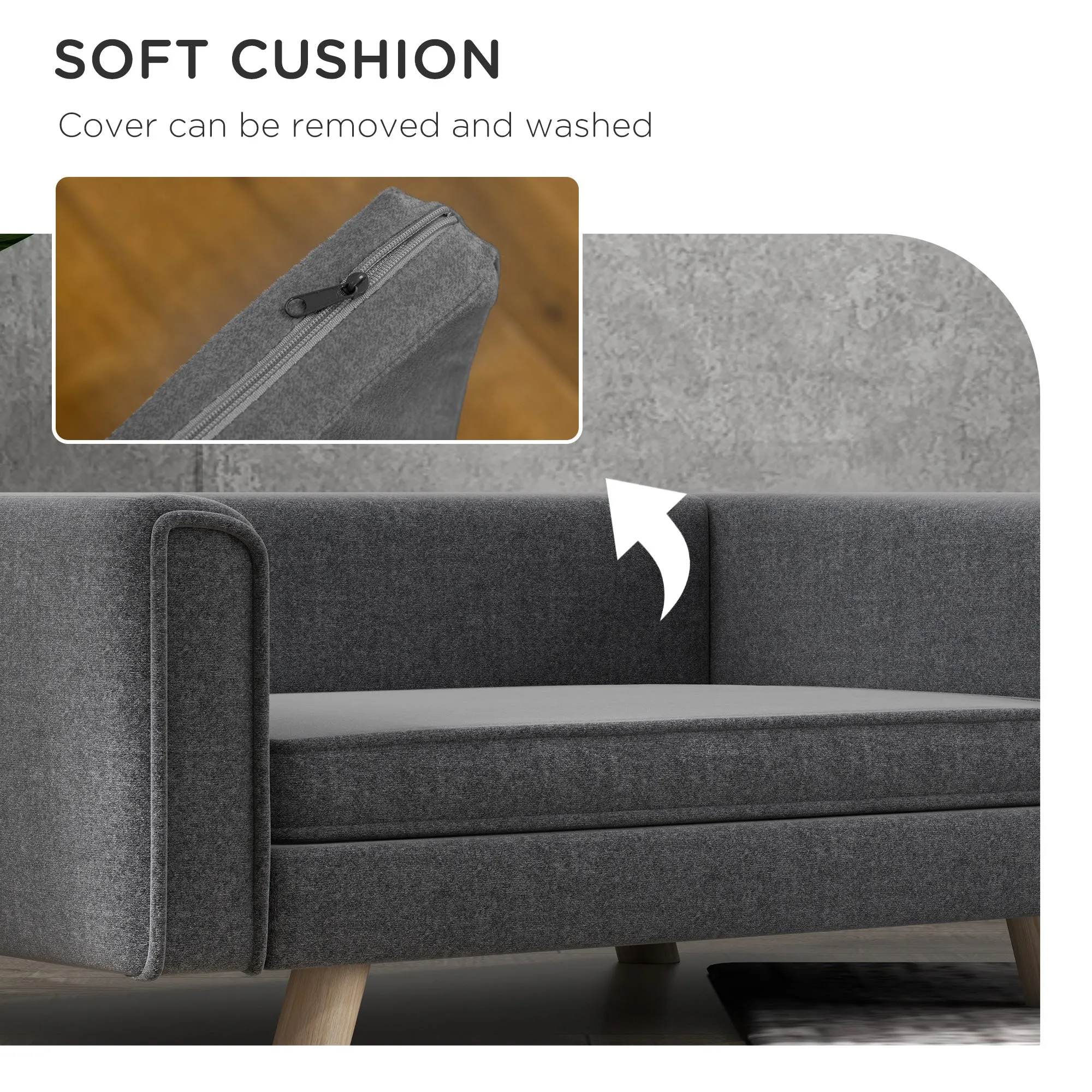 PawHut Elevated Dog Sofa Bed with Cushion for Medium and Small Dogs, Grey