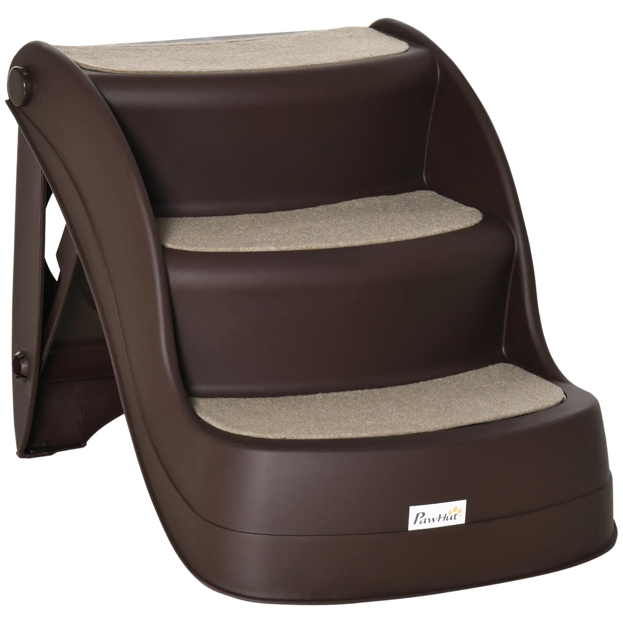 PawHut Foldable Pet Stairs 3 Steps with Non-slip Mats for Small Dogs, Brown