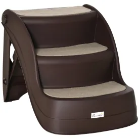 PawHut Foldable Pet Stairs 3 Steps with Non-slip Mats for Small Dogs, Brown