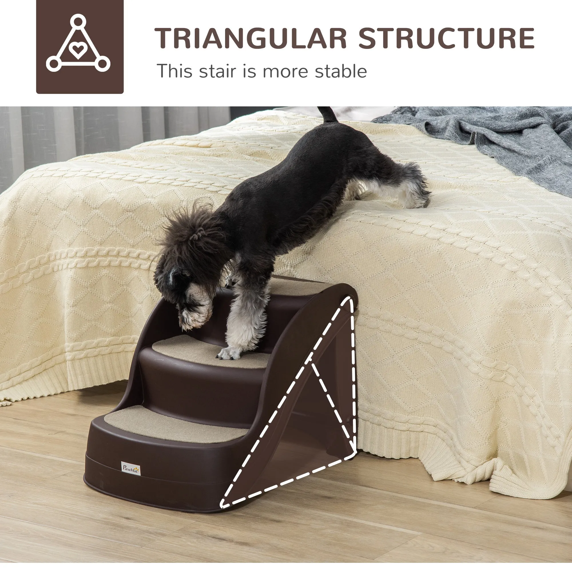 PawHut Foldable Pet Stairs 3 Steps with Non-slip Mats for Small Dogs, Brown