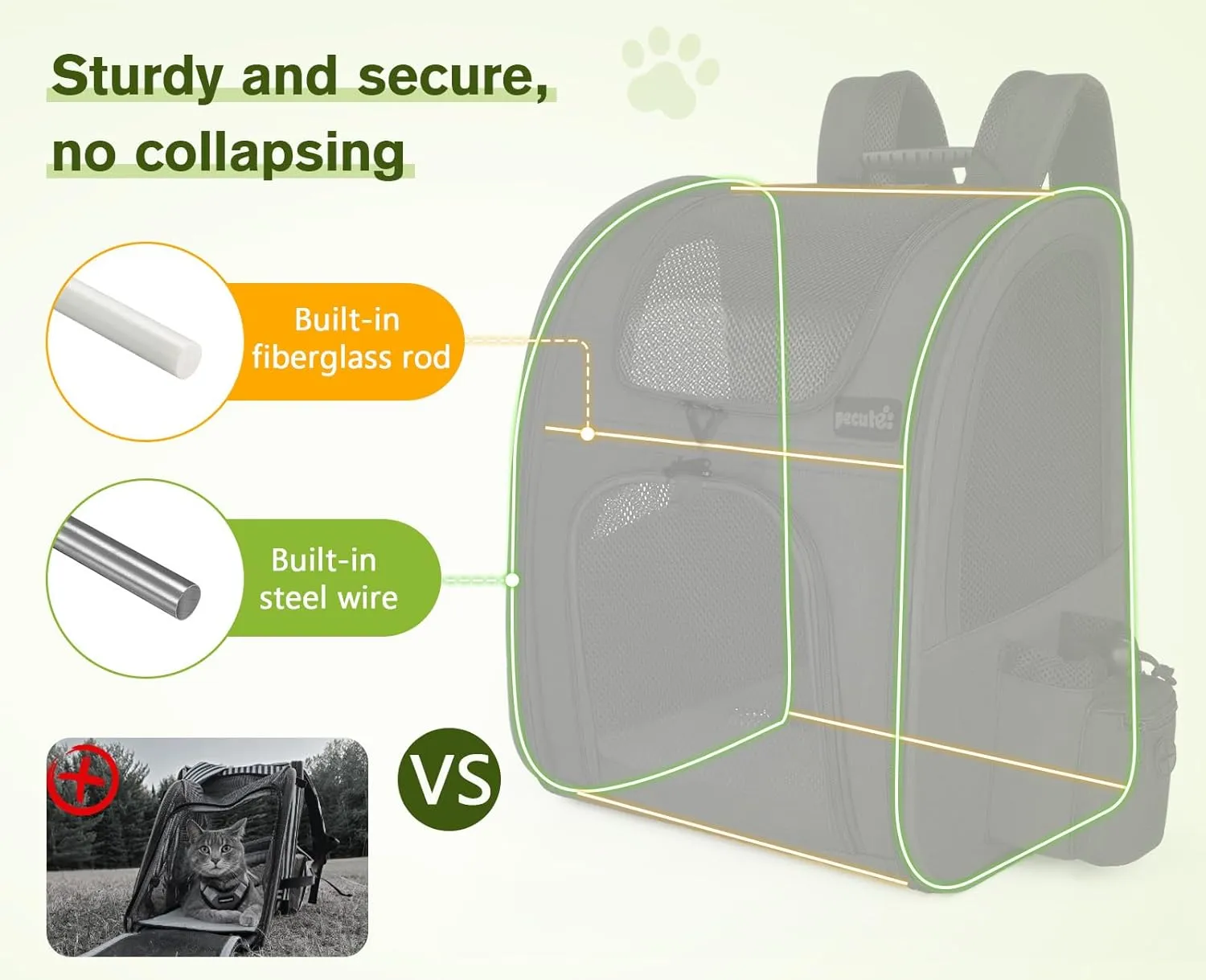 Pecute Cat Backpack with Breathable Mesh, Dog Backpack Carrier with Multi-Pockets, Cat Carrier Backpack Comfortable, Cat Backpack Carrier for Travel Hiking and Camping Black