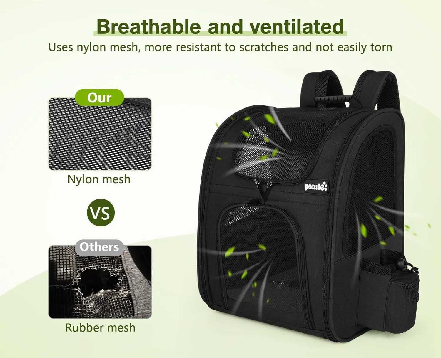 Pecute Cat Backpack with Breathable Mesh, Dog Backpack Carrier with Multi-Pockets, Cat Carrier Backpack Comfortable, Cat Backpack Carrier for Travel Hiking and Camping Black