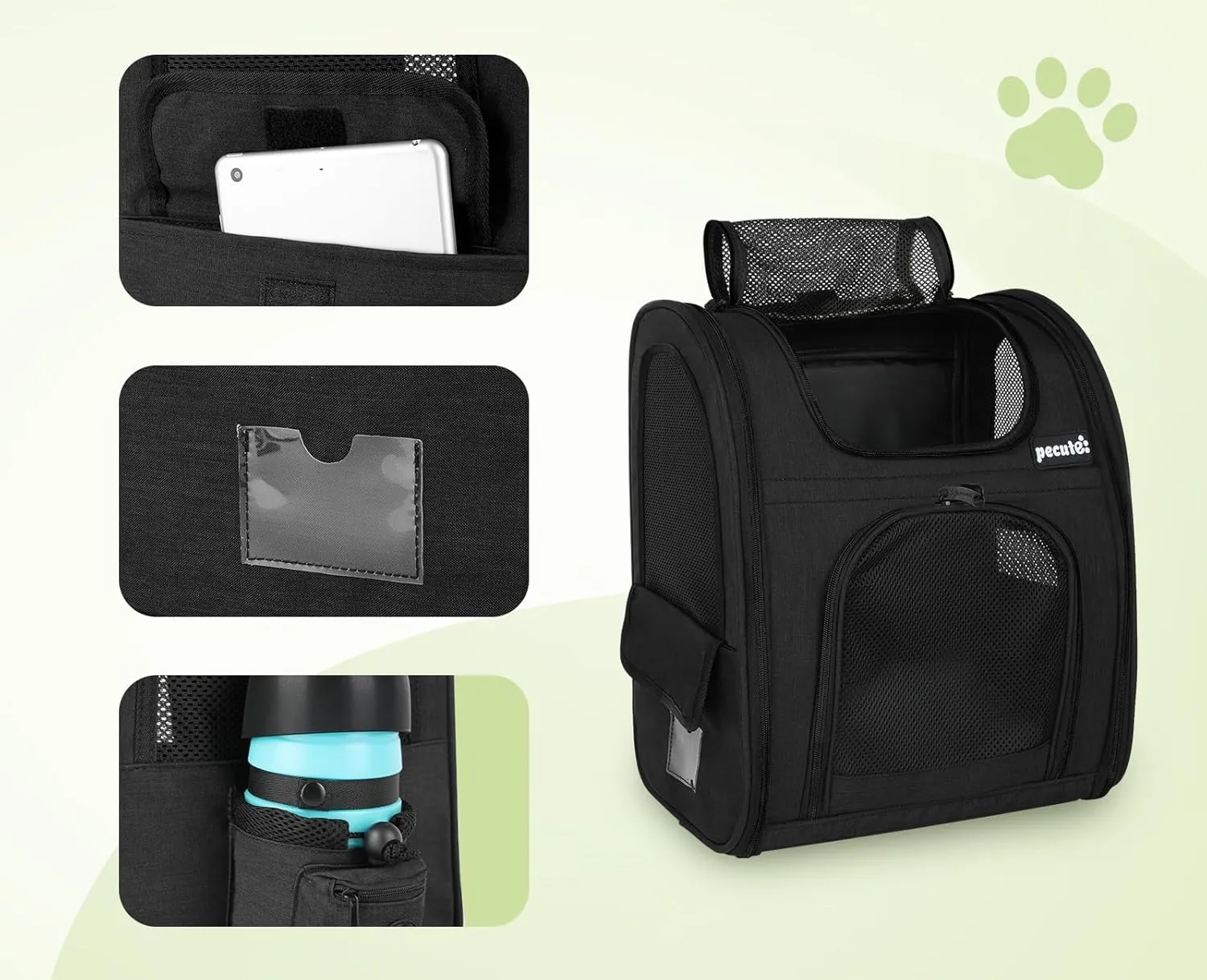 Pecute Cat Backpack with Breathable Mesh, Dog Backpack Carrier with Multi-Pockets, Cat Carrier Backpack Comfortable, Cat Backpack Carrier for Travel Hiking and Camping Black