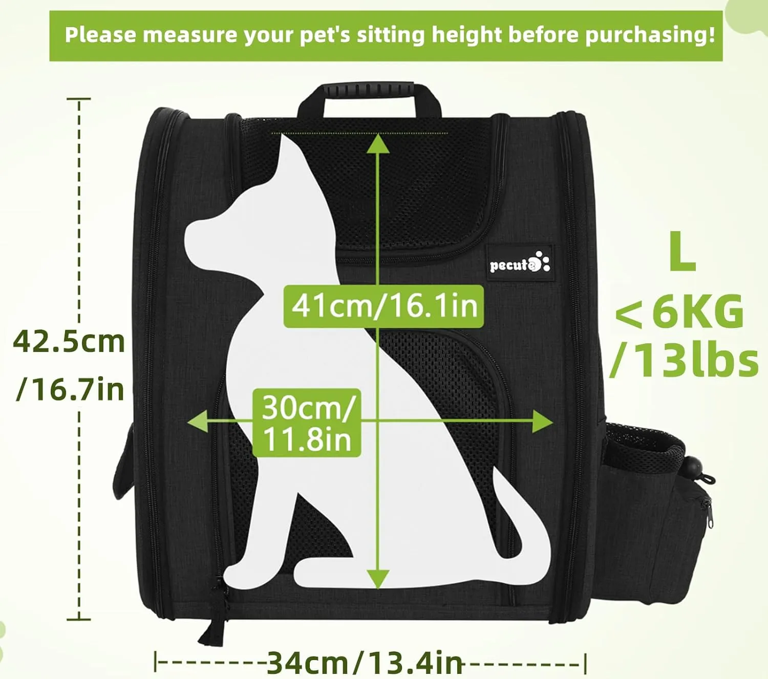 Pecute Cat Backpack with Breathable Mesh, Dog Backpack Carrier with Multi-Pockets, Cat Carrier Backpack Comfortable, Cat Backpack Carrier for Travel Hiking and Camping Black