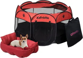 Pet Playpen with 3-in-1 Sofa Bed, Portable and Foldable Dog Playpen for Medium Pets, Removable Zipper Top, Light-Weight Puppy Playpen, Ideal Dog Play Pen Indoors, Outdoors, Red