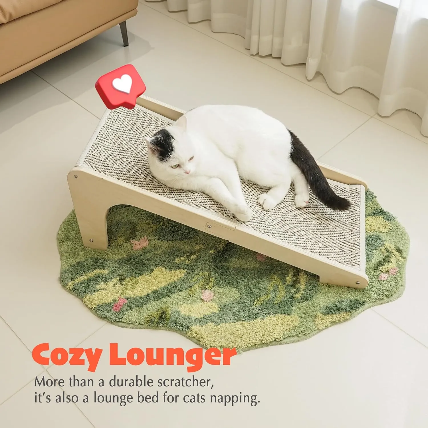 PETKARAY Cat Scratcher, Sisal Scratching Ramp, L Shape Cat Scratch Pad for Indoor Cats, Wall Furniture Protector Large Size
