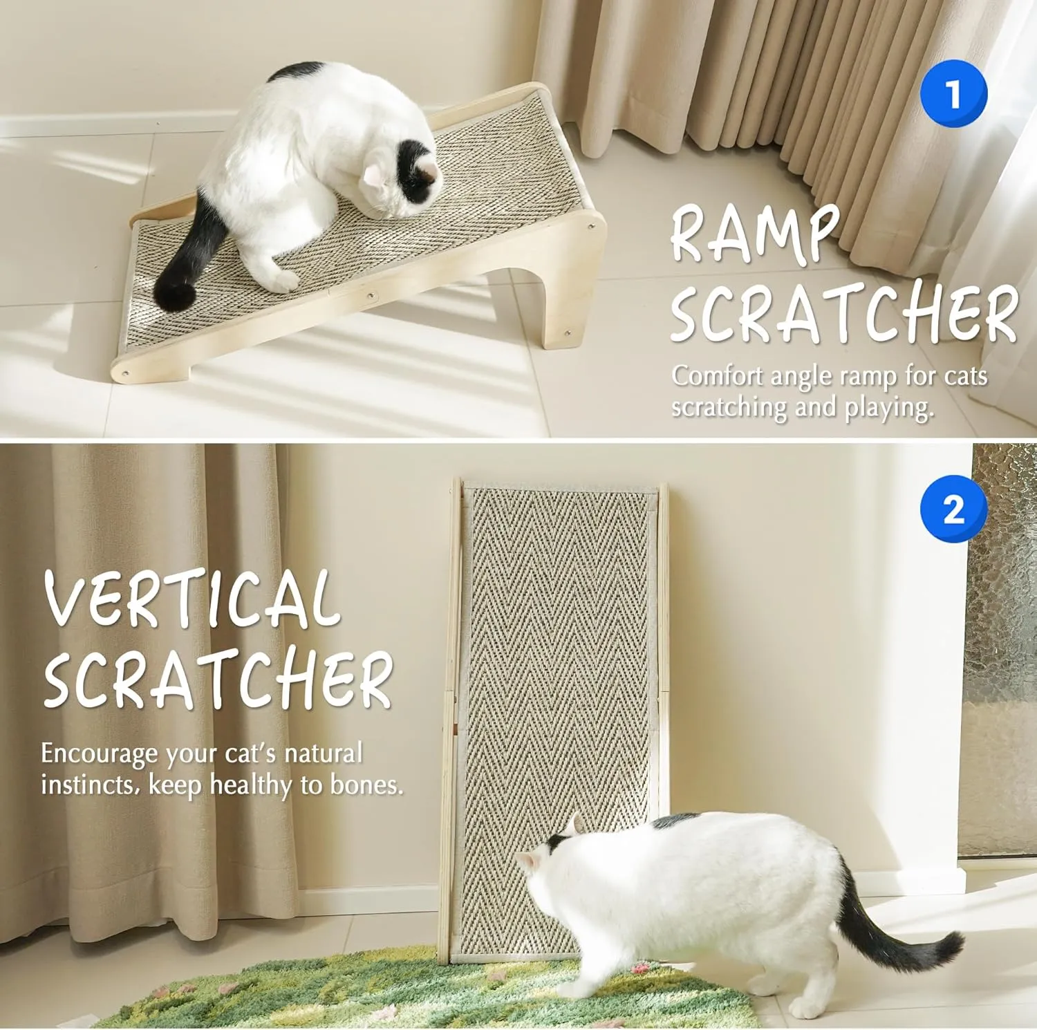 PETKARAY Cat Scratcher, Sisal Scratching Ramp, L Shape Cat Scratch Pad for Indoor Cats, Wall Furniture Protector Large Size