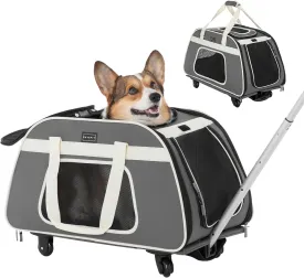 Petsfit Large Pet Carrier with Wheels Designed for 2 Small Dogs/Multiple Kittens/Medium Dogs with Adjustable Safety Rope & Waterproof Bottom(  )