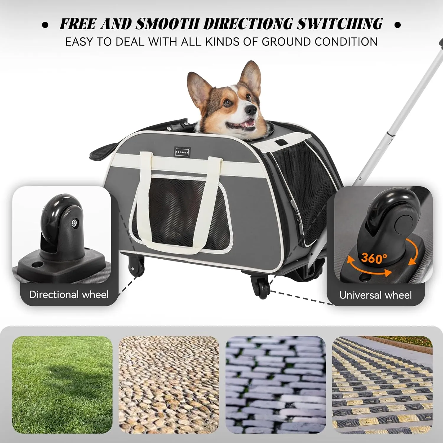 Petsfit Large Pet Carrier with Wheels Designed for 2 Small Dogs/Multiple Kittens/Medium Dogs with Adjustable Safety Rope & Waterproof Bottom(  )