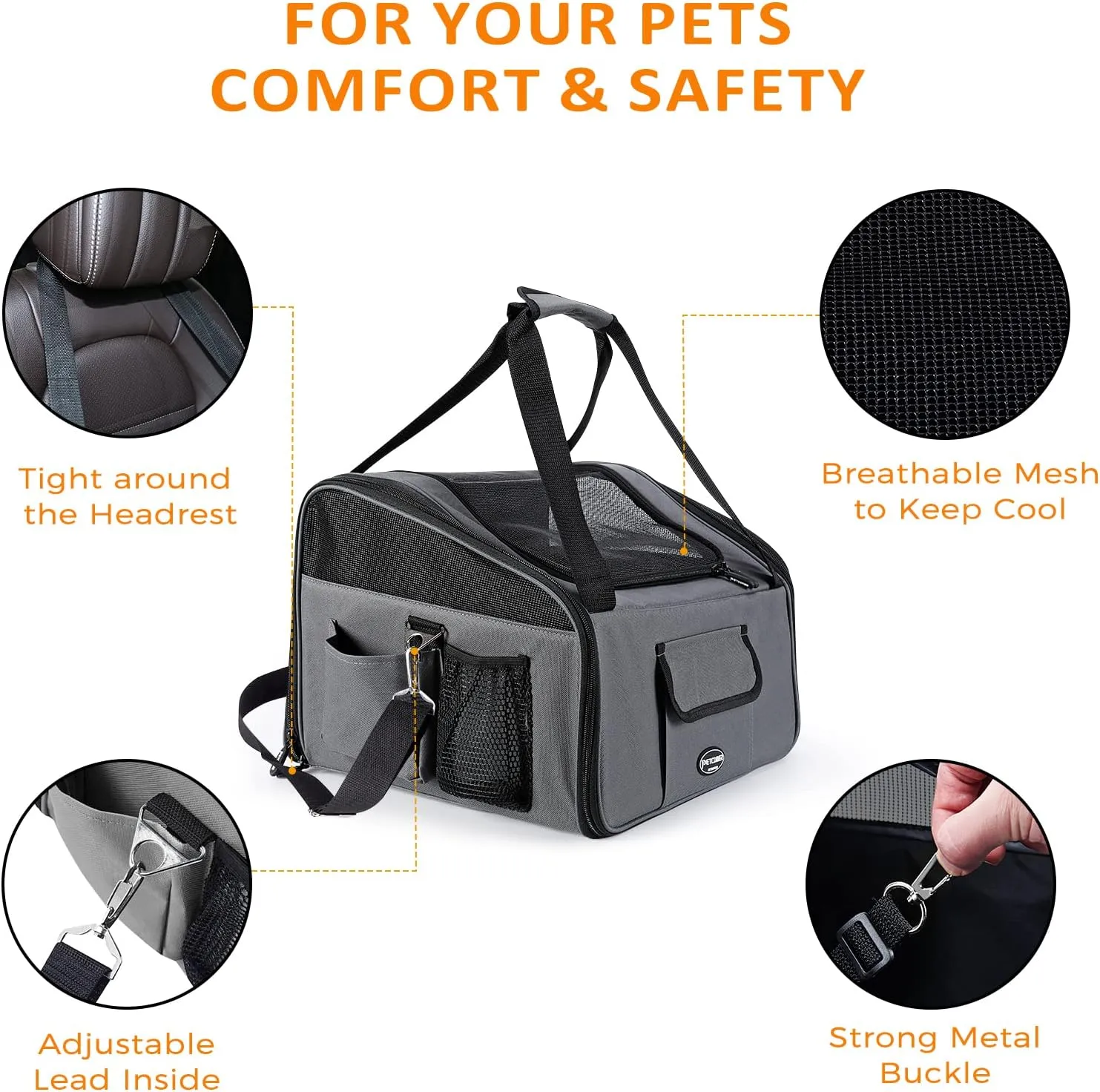 PETTOM Dog Car Seat Pet Car Booster Seat Carrier Airline Approved for Dog Cat Puppy Small Animal Travel Cage (Gray-1, Small-Hold Pet up to 13lb)