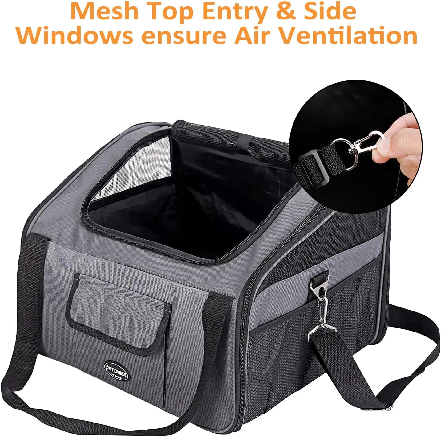PETTOM Dog Car Seat Pet Car Booster Seat Carrier Airline Approved for Dog Cat Puppy Small Animal Travel Cage (Gray-1, Small-Hold Pet up to 13lb)