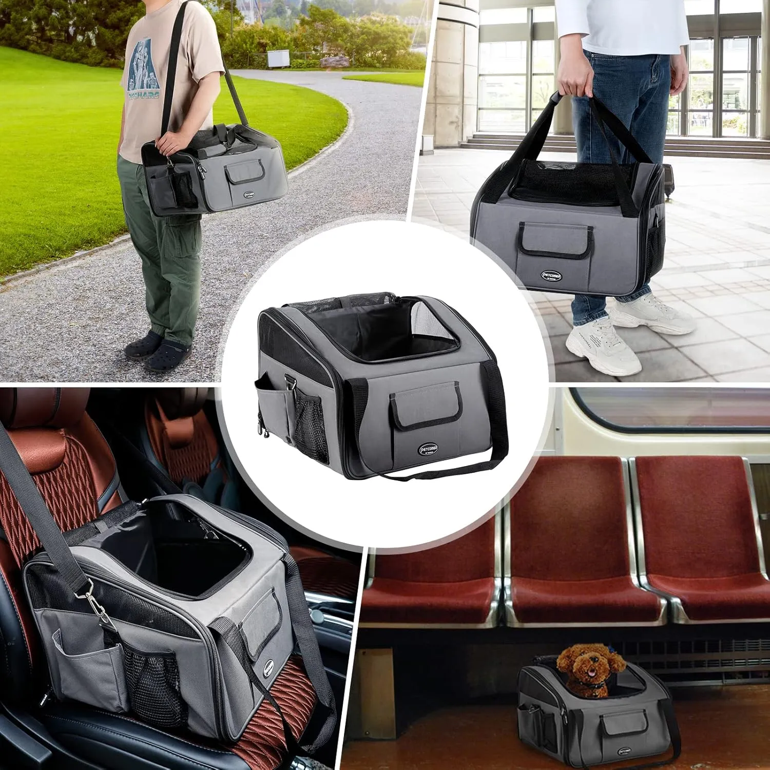 PETTOM Dog Car Seat Pet Car Booster Seat Carrier Airline Approved for Dog Cat Puppy Small Animal Travel Cage (Gray-1, Small-Hold Pet up to 13lb)