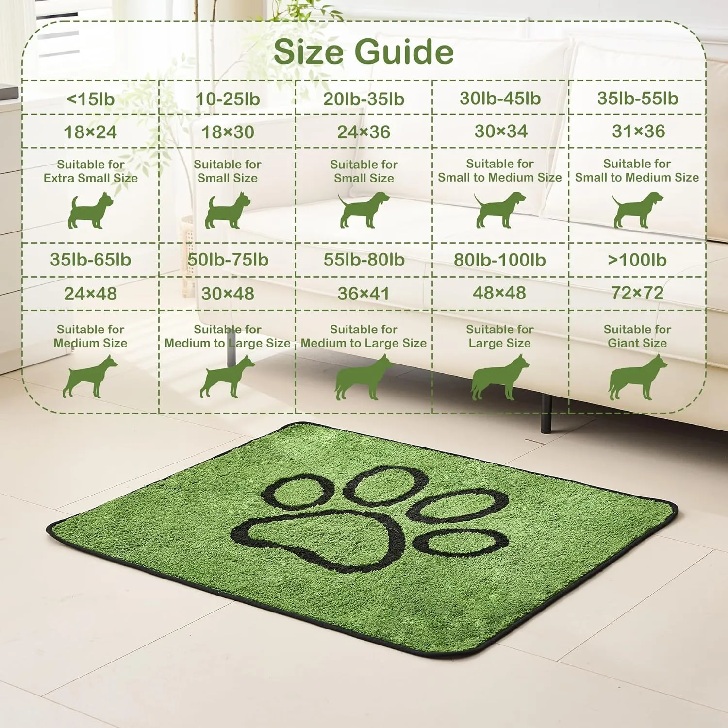 Qeils Washable Pee Pads for Dogs, 2 Pack Super Absorbent Reusable Puppy Pads with Green Long Wool for Potty Training, Floor, Couch, Bed, and Crate,18"x 24"