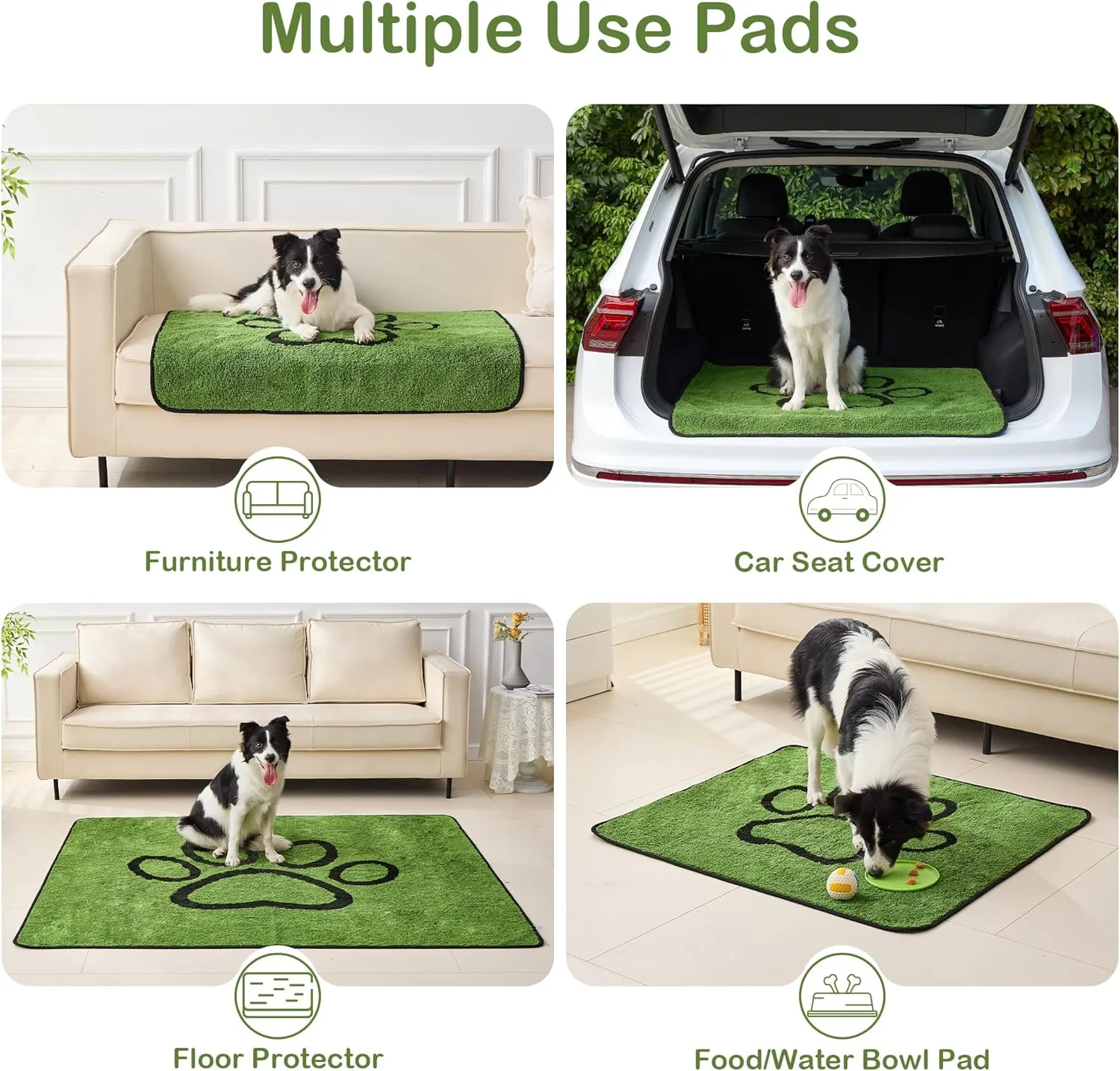 Qeils Washable Pee Pads for Dogs, 2 Pack Super Absorbent Reusable Puppy Pads with Green Long Wool for Potty Training, Floor, Couch, Bed, and Crate,18"x 24"