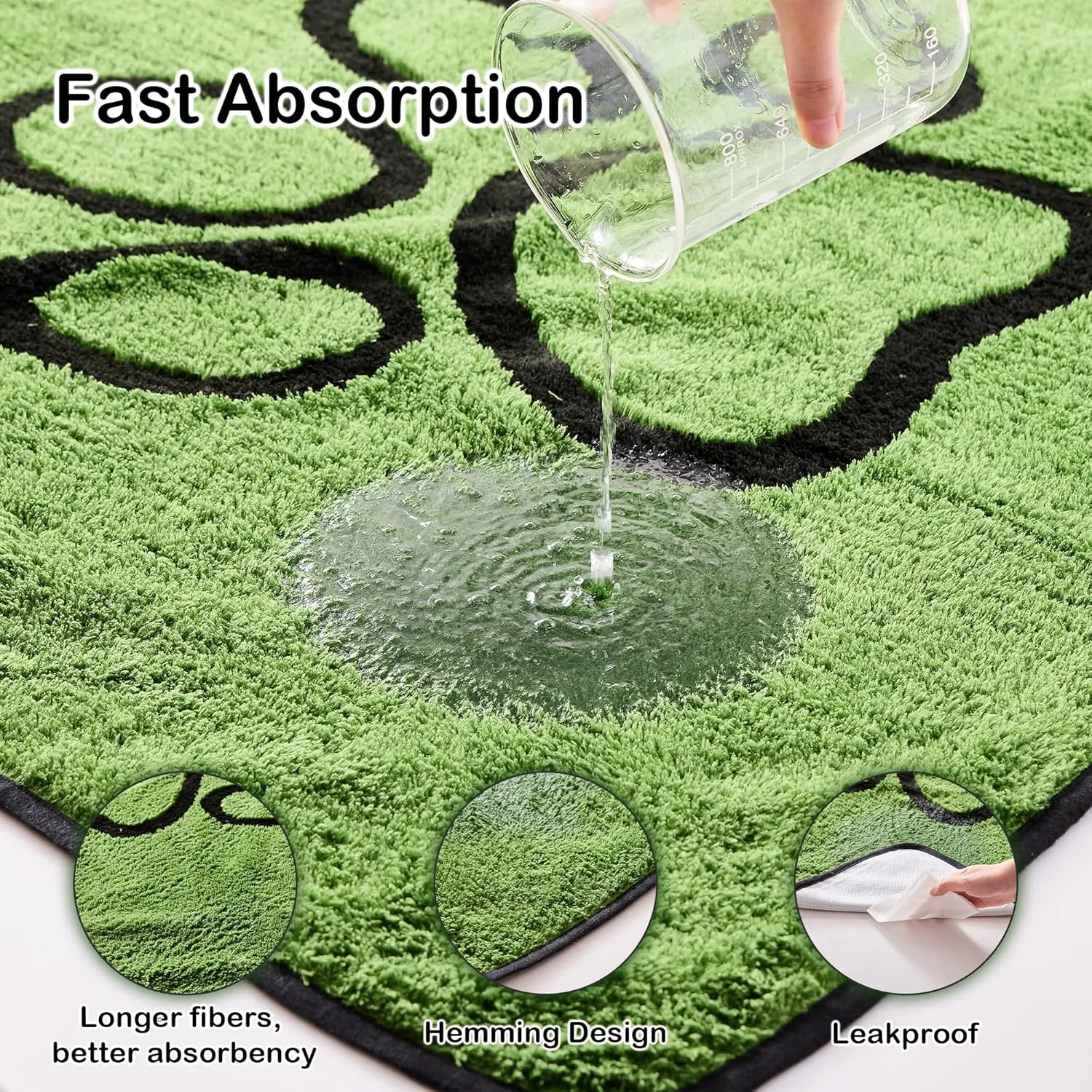 Qeils Washable Pee Pads for Dogs, 2 Pack Super Absorbent Reusable Puppy Pads with Green Long Wool for Potty Training, Floor, Couch, Bed, and Crate,18"x 24"