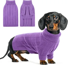 Queenmore XSmall Dog Sweater - Soft Knitted Christmas Clothing, Turtleneck Pullover for Puppies, Cozy Pet Knitwear for Teacup, Chihuahua (Purple, XS)