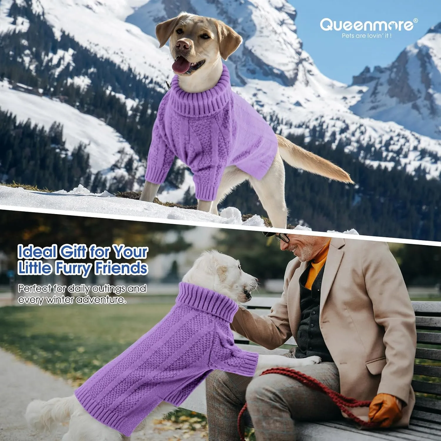 Queenmore XSmall Dog Sweater - Soft Knitted Christmas Clothing, Turtleneck Pullover for Puppies, Cozy Pet Knitwear for Teacup, Chihuahua (Purple, XS)