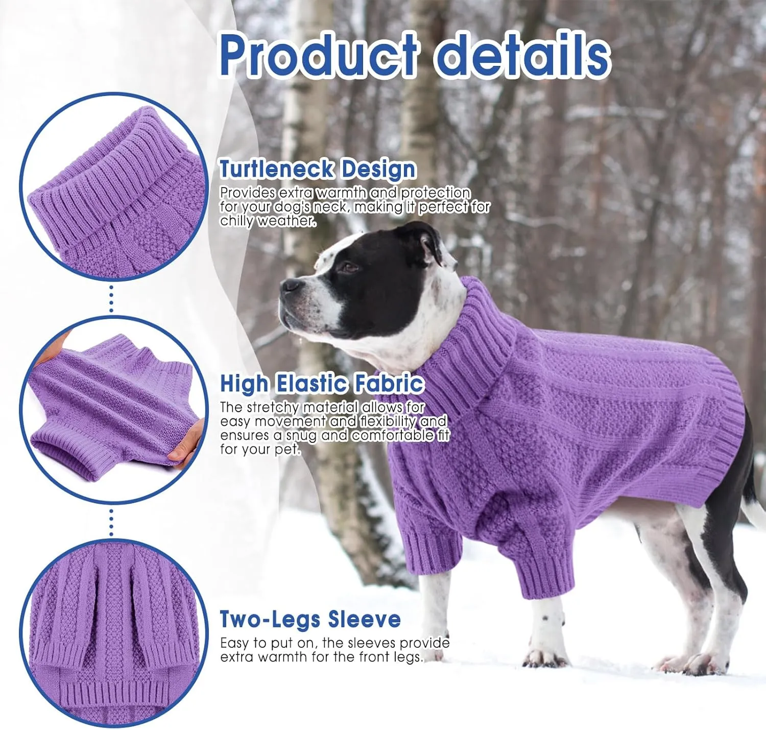Queenmore XSmall Dog Sweater - Soft Knitted Christmas Clothing, Turtleneck Pullover for Puppies, Cozy Pet Knitwear for Teacup, Chihuahua (Purple, XS)