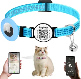 Reflective AirTag Cat Collar Breakaway, TAGHELP GPS Cat Collar with Apple Air Tag Holder, Cat Tracker Collars with Safety Elastic Band for Girl Boy Cats, Kittens and Puppies (Blue B)
