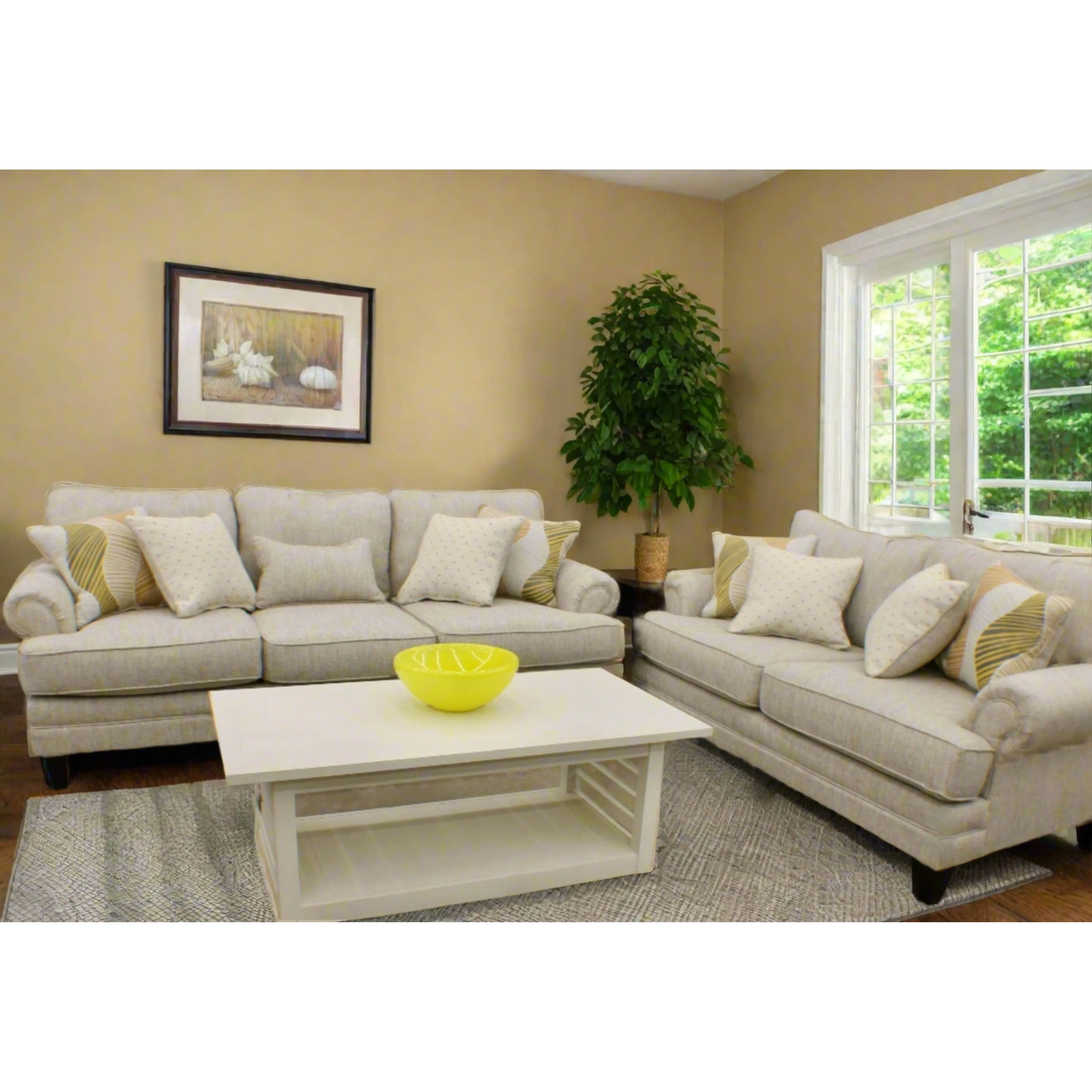 Rolled Arm Tweed Sofa   Love Seat 2-Pc Set with Performance Fabric