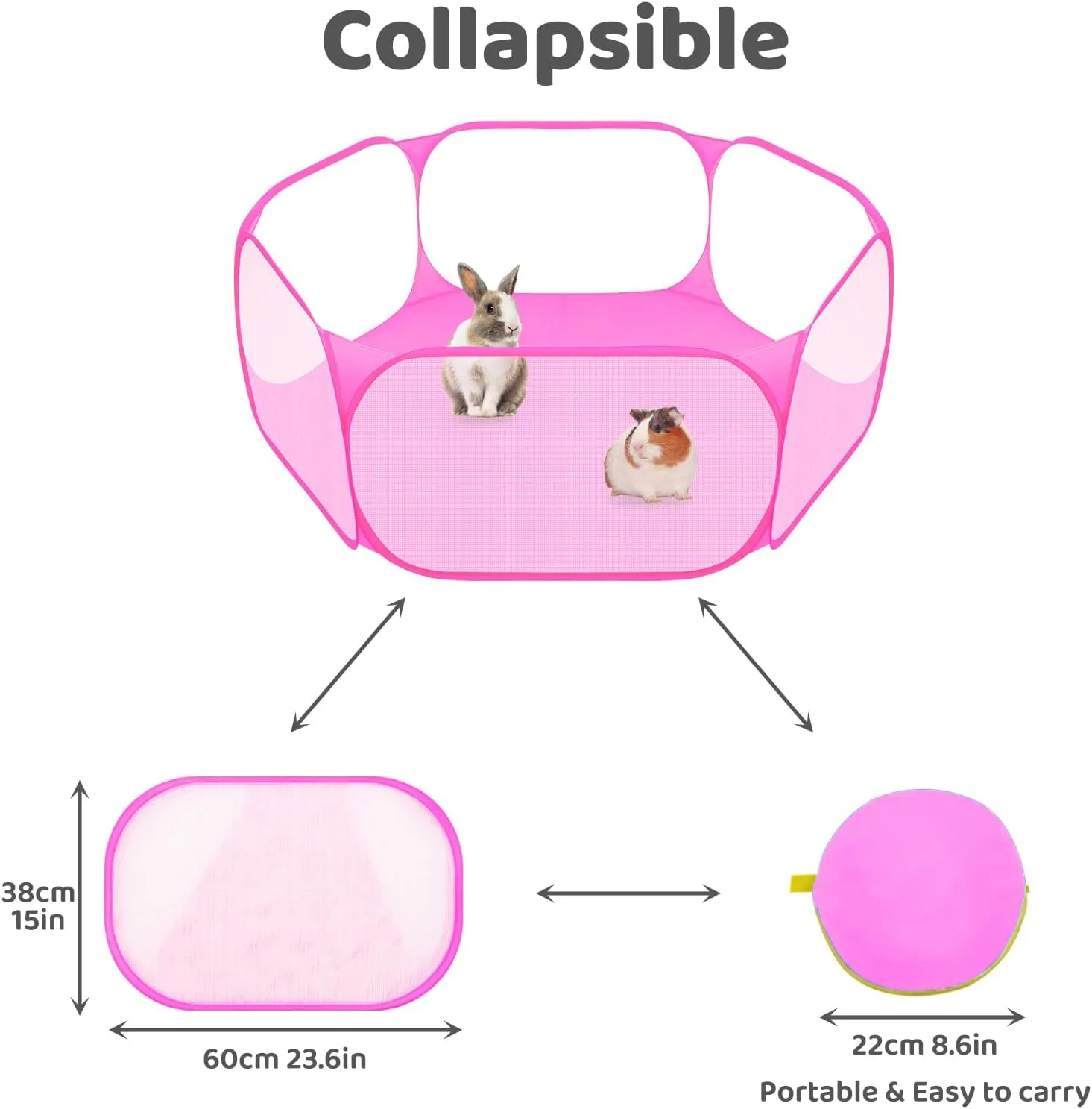 Small Animals C&C Cage Tent, Breathable & Transparent Pet Playpen Pop Open Outdoor/Indoor Exercise Fence, Portable Yard Fence for Guinea Pig, Rabbits, Hamster, Chinchillas and Hedgehogs