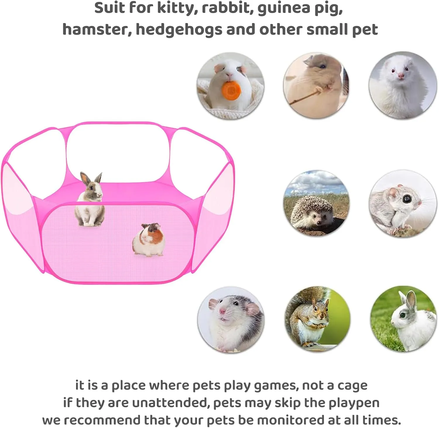 Small Animals C&C Cage Tent, Breathable & Transparent Pet Playpen Pop Open Outdoor/Indoor Exercise Fence, Portable Yard Fence for Guinea Pig, Rabbits, Hamster, Chinchillas and Hedgehogs