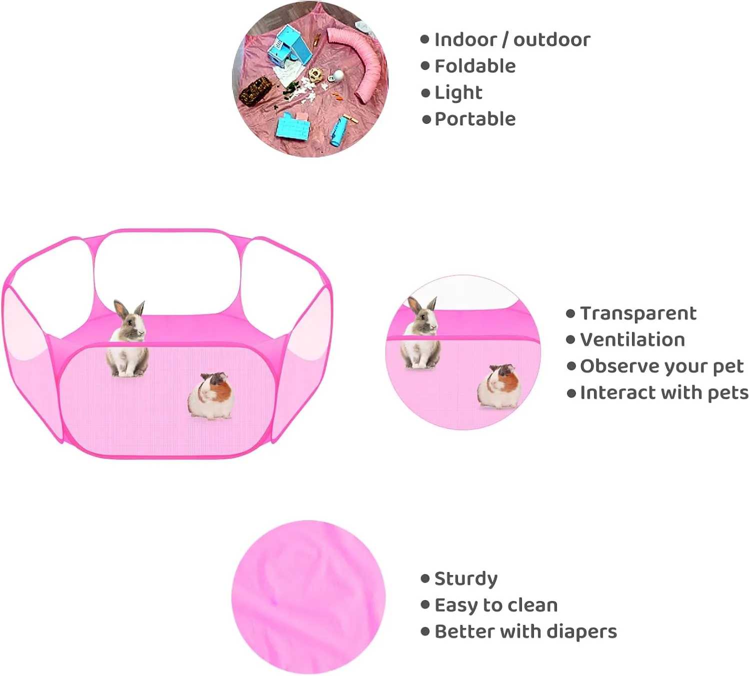 Small Animals C&C Cage Tent, Breathable & Transparent Pet Playpen Pop Open Outdoor/Indoor Exercise Fence, Portable Yard Fence for Guinea Pig, Rabbits, Hamster, Chinchillas and Hedgehogs