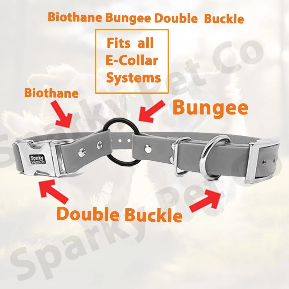 Sparky Pet Co -Zeus ECollar Replacement Strap - Bungee Loop Dog Collar - Waterproof Biothane - Adjustable - Double Buckle - Quick Snap Metal Clasp - Invisible Fence Systems - 1"x 30" Blue Refl