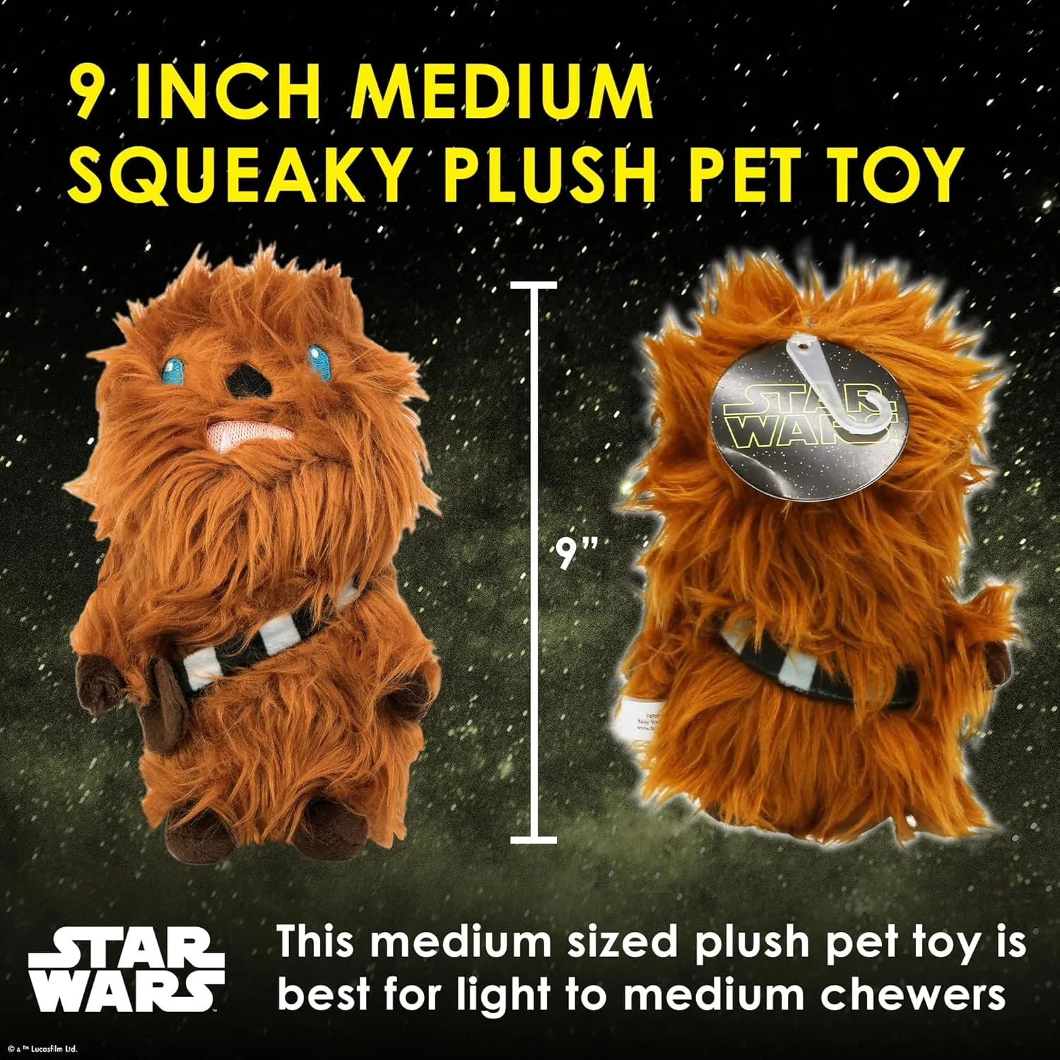 STAR WARS Fetch for Pets Chewbacca Plush Figure Squeaker Dog Toy, Medium