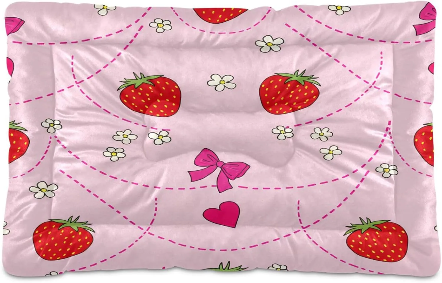 Strawberries with Flowers (2) Outdoor Dog Bed for Small Dogs Washable Waterproof Travel Pet Bed Mat Portable Cat Bed with Non-Slip Bottom for Indoor and Sleeping 36 x 24 Inch