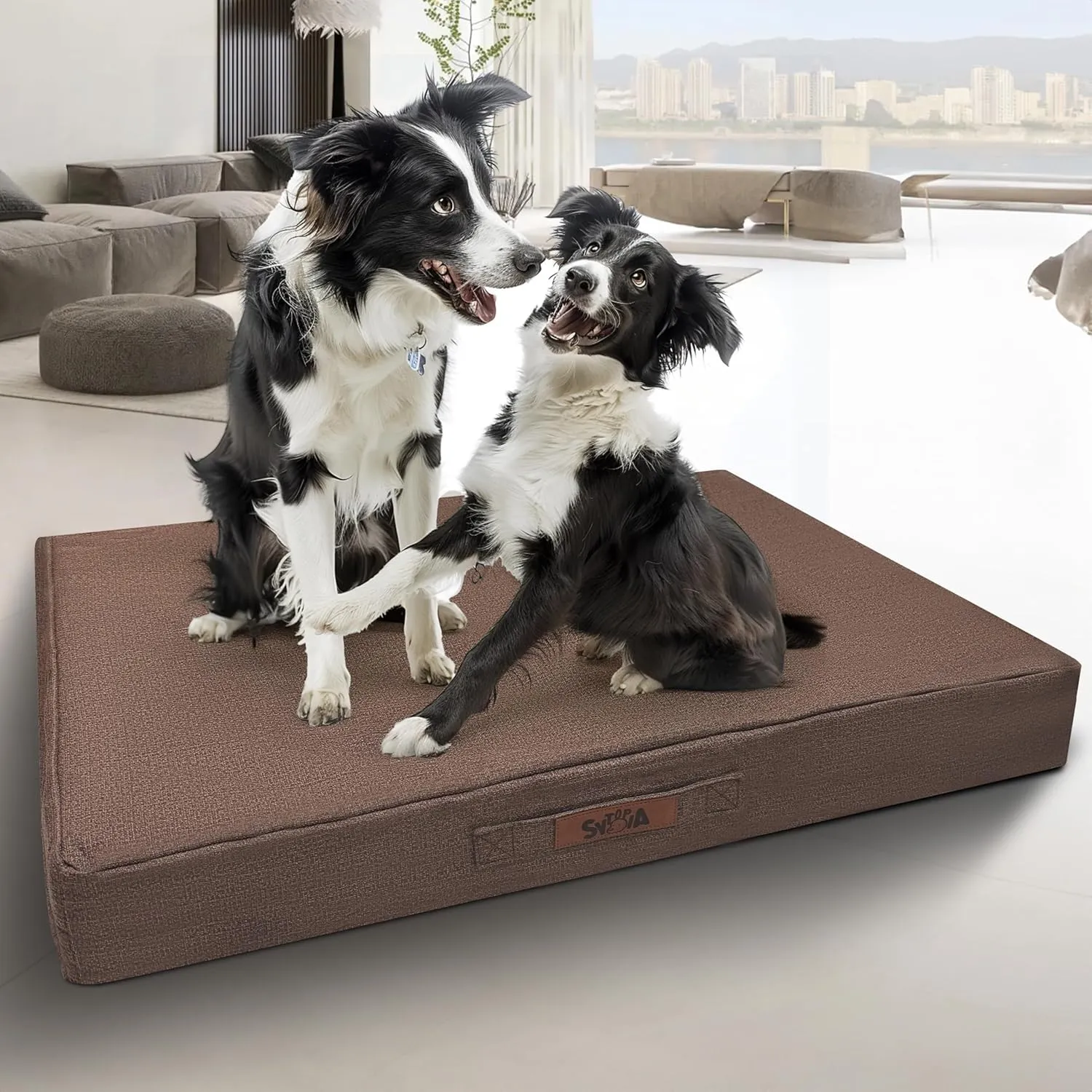 Sytopia 36-Inch Chew-Resistant Dog Bed  Large, Waterproof & Orthopedic Pet Bed for Outdoor Use. Supports Up to 60 lbs, Machine-Washable, Great for Crates  Caramel Brown