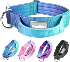Tactical Dog Collar, Wide Thick Heavy Duty Dog Collar with Handle, Soft Neoprene Padded Military-Grade Nylon Training Collar with Quick Release Metal Buckle for Large Dogs (Blue, M)