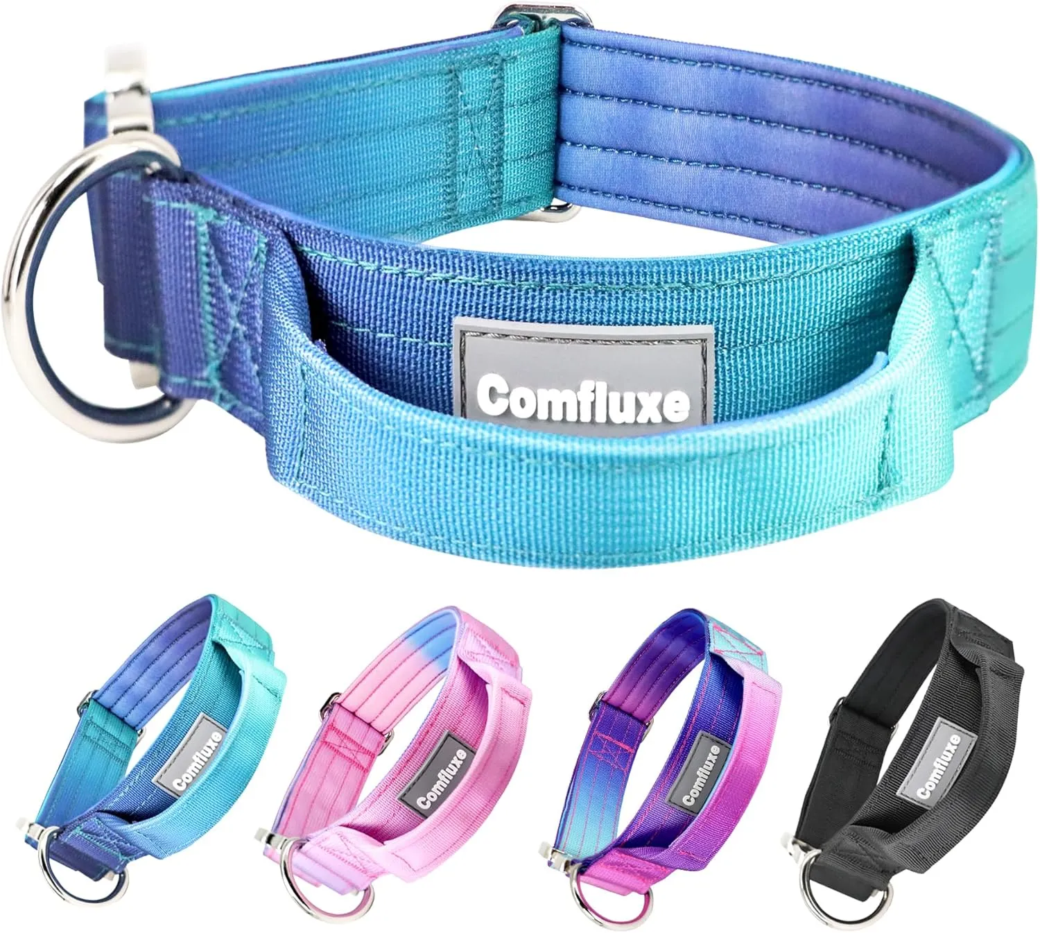 Tactical Dog Collar, Wide Thick Heavy Duty Dog Collar with Handle, Soft Neoprene Padded Military-Grade Nylon Training Collar with Quick Release Metal Buckle for Large Dogs (Blue, M)