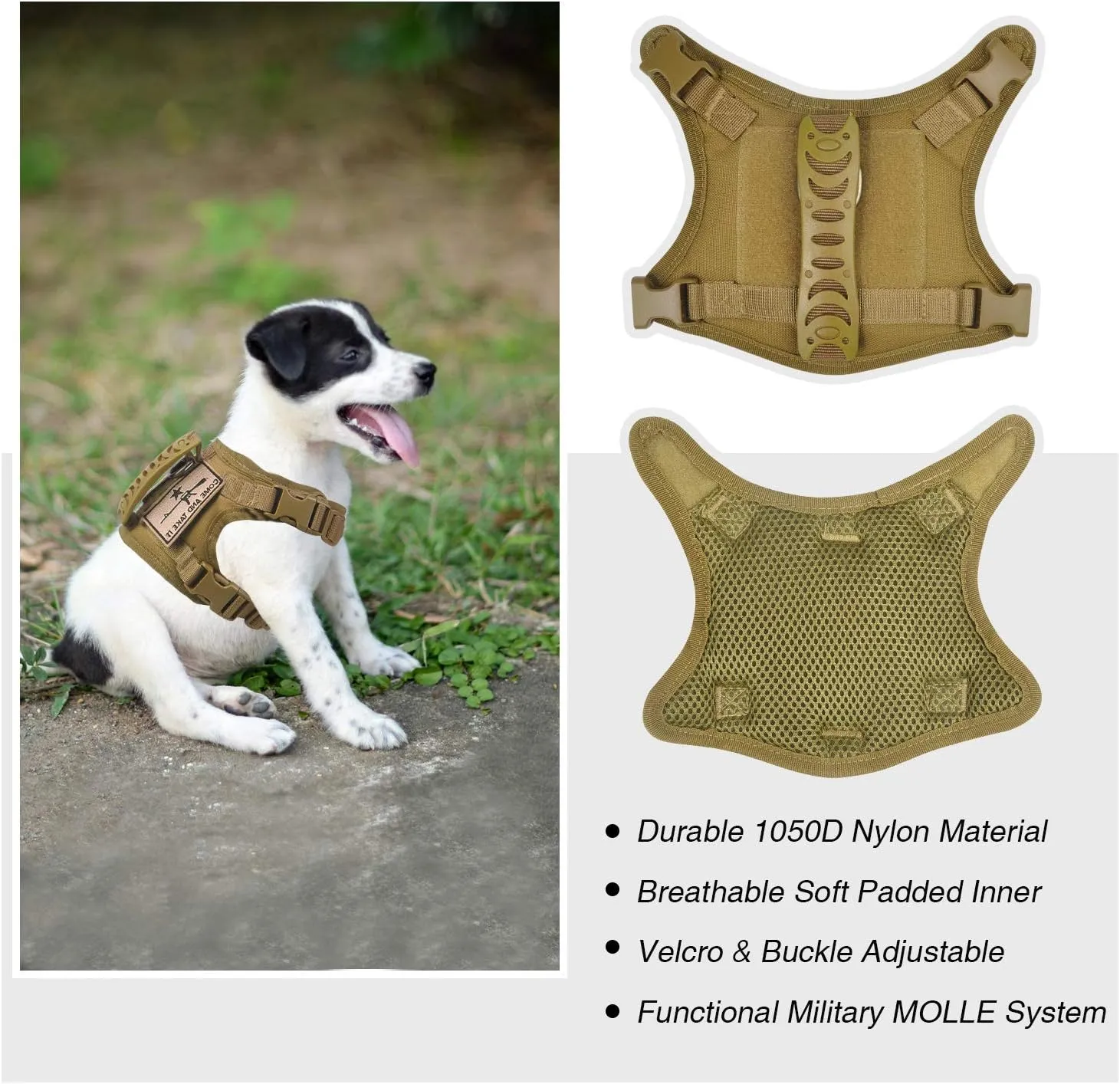 Tactical Dog Training Harness Outdoor Working Vest Adjustable XSmall Military MOLLE Dog Vest Harness with Rubber Handle