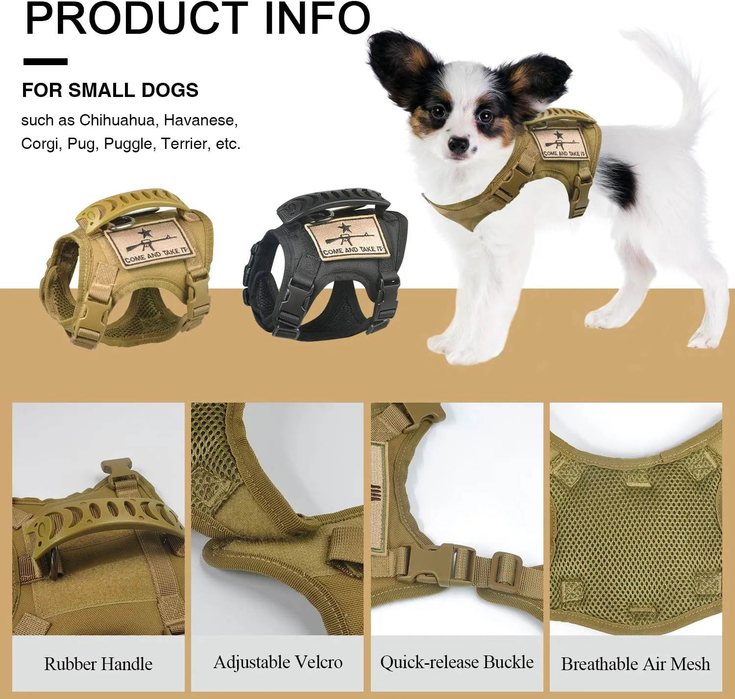 Tactical Dog Training Harness Outdoor Working Vest Adjustable XSmall Military MOLLE Dog Vest Harness with Rubber Handle