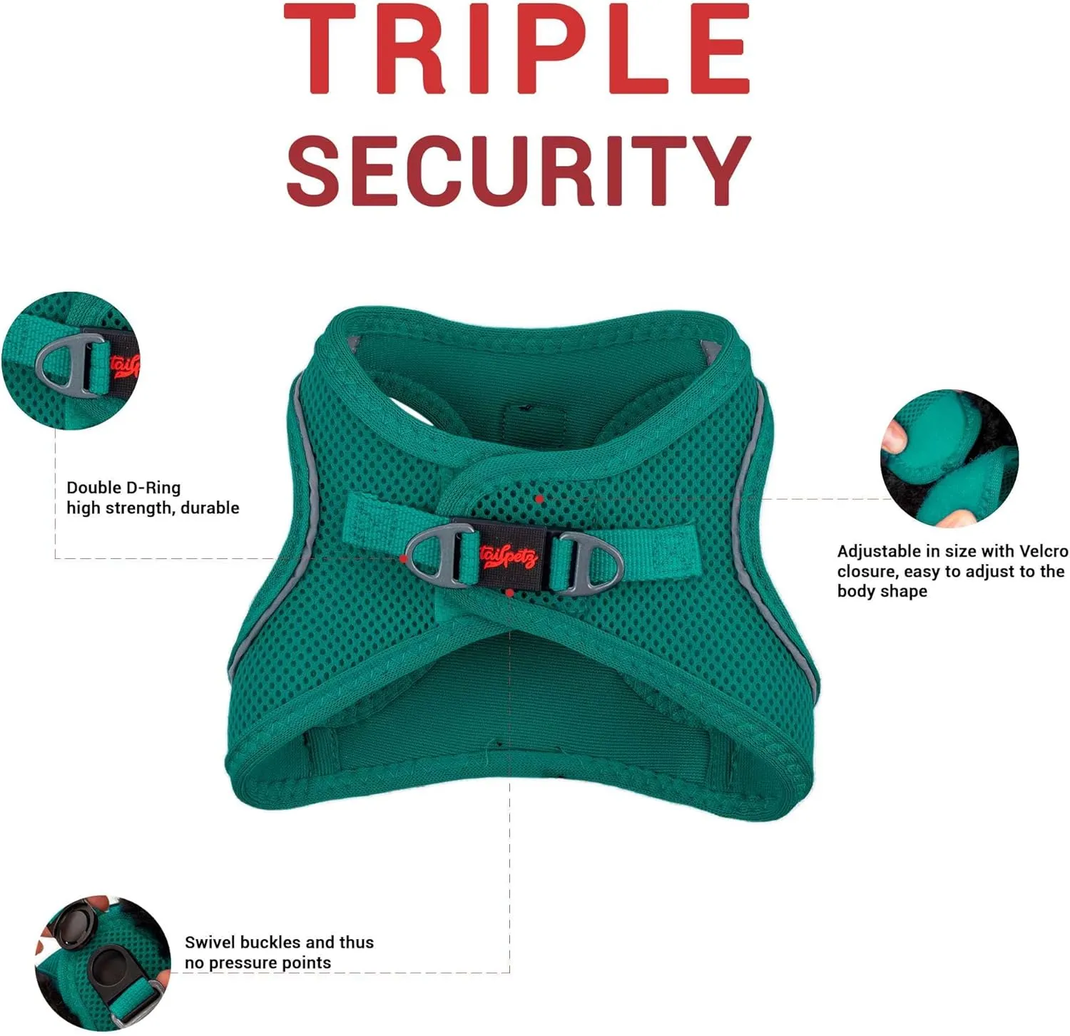 Tailpetz Dark Green Dog Harness, Adjustable Step in No Pull Dog Harness for Large Dog, Reflective Puppy Harness for Puppy Training, Large Boy Girl Dog Vest Harness (Dark Green, XL)