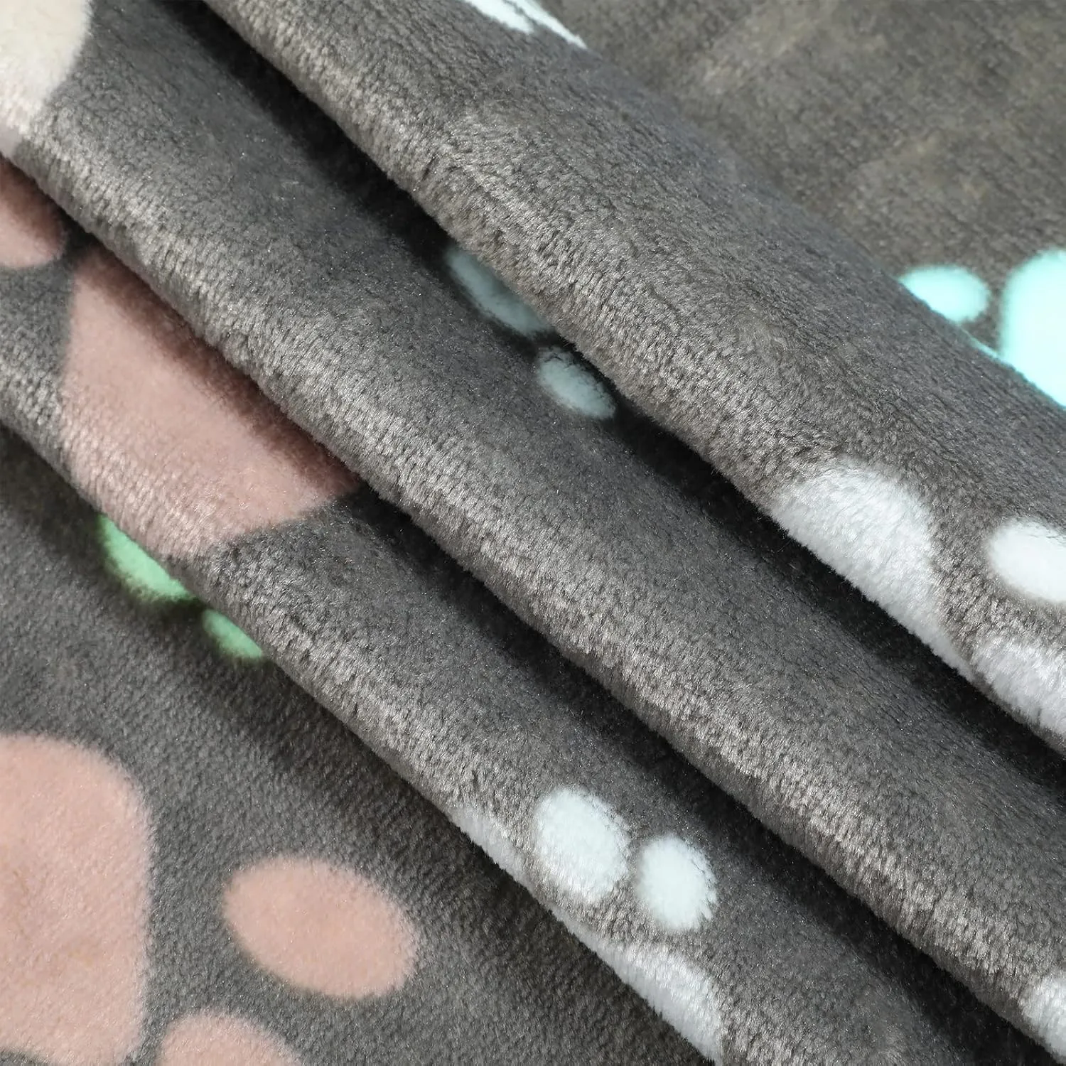 Tegeme 12 Pieces Pet Blanket Soft Fleece Dog Fluffy Doggie Warm Felt Throw Spring Cute Paw Print Puppy Kitten Sleep Mat Bed Covers for Cat(23 x 16 Inch,Dark Gray, White, Camel)