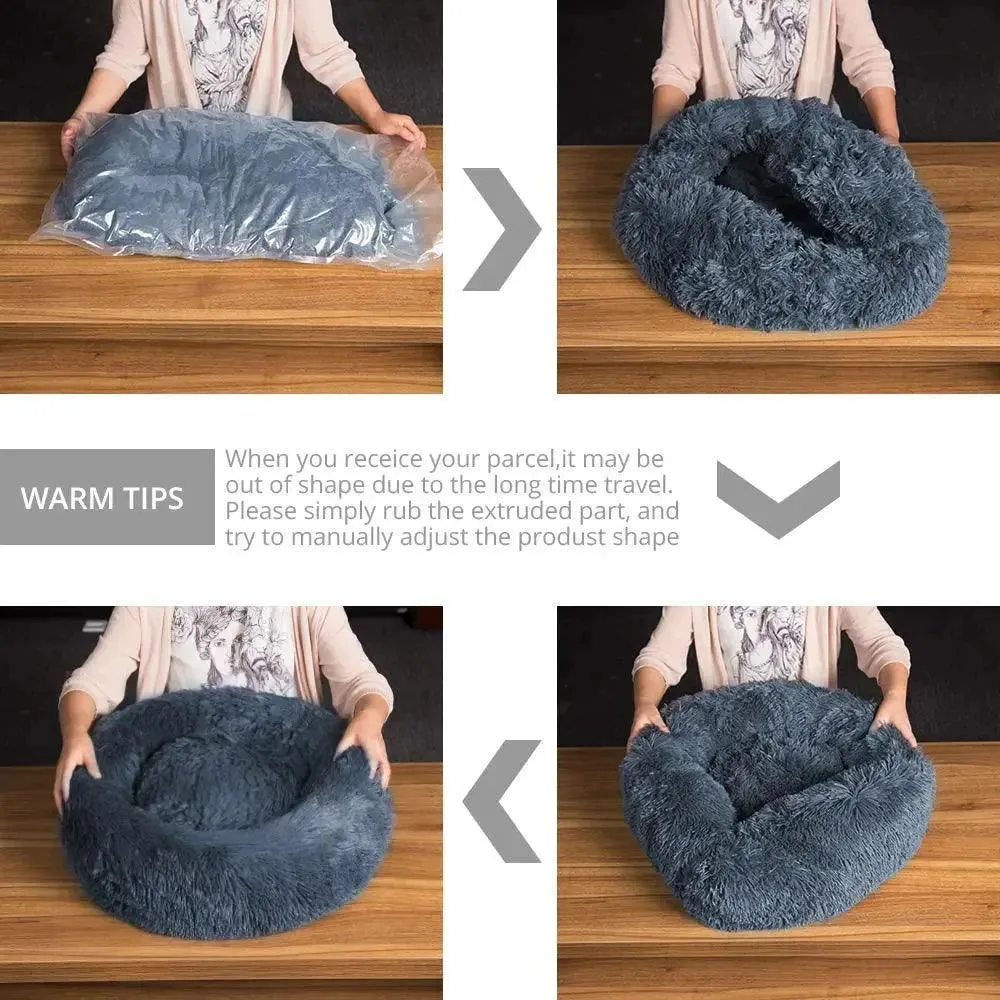 Ultra Soft Donut Cuddler Pet Bed – Round Washable Cushion