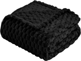 Vessia Flannel Fleece Throw Blanket(50x70 inch), 3D Jacquard Black Fuzzy and Warm Blanket for Couch,Sofa,Bed,Chair, 300GSM Super Soft Touch Cozy Lightweight Throw for All-Season Home Decor