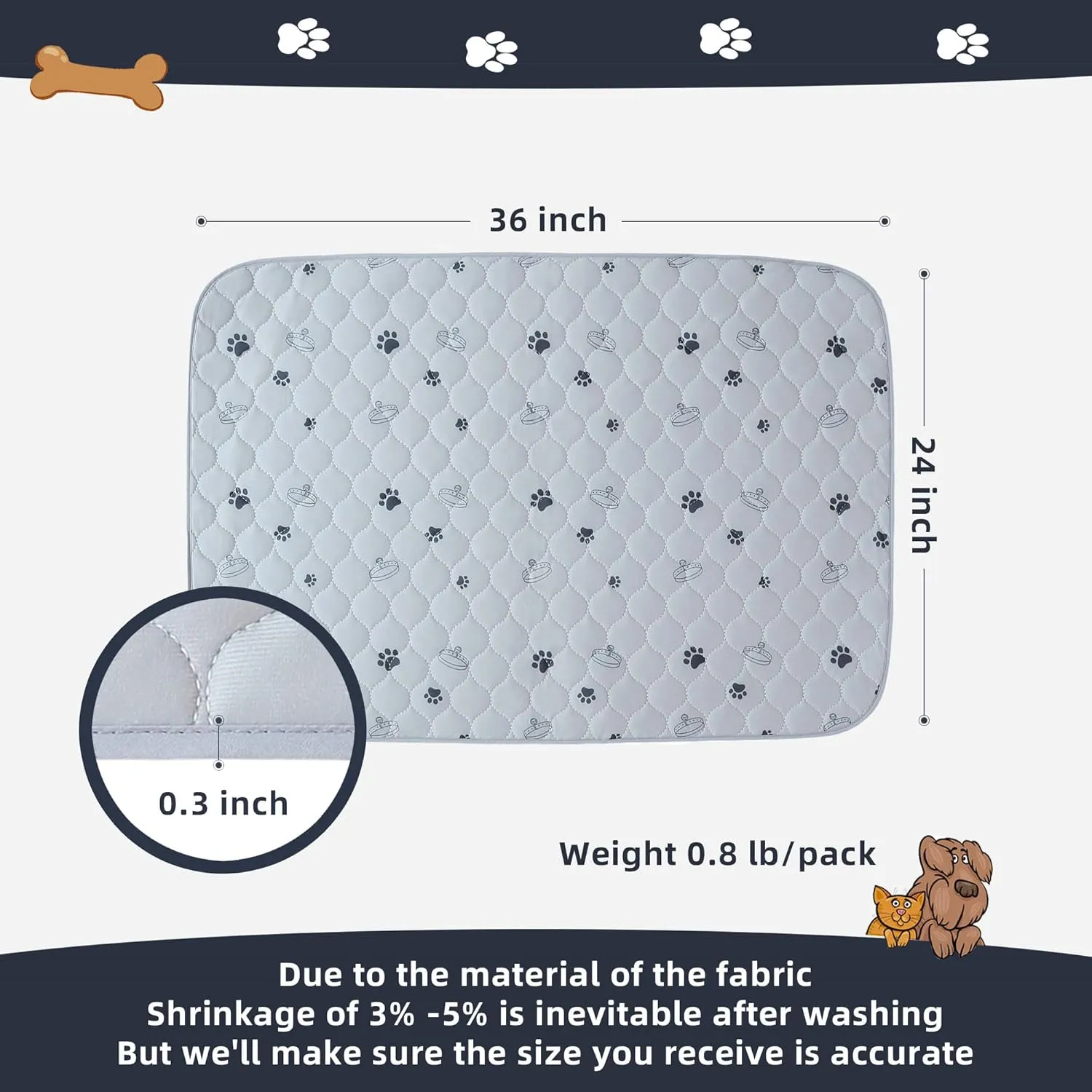 Washable Dog Pee Pads, AZOOLOI 4 Pack 24"x36" Ultra-Absorbent Washable Puppy Pads with Non-Slip Grip and Cute Print, Leak-Proof Dog Pee Pad for Training, Whelping, Housebreaking, Incontinence, Playpen