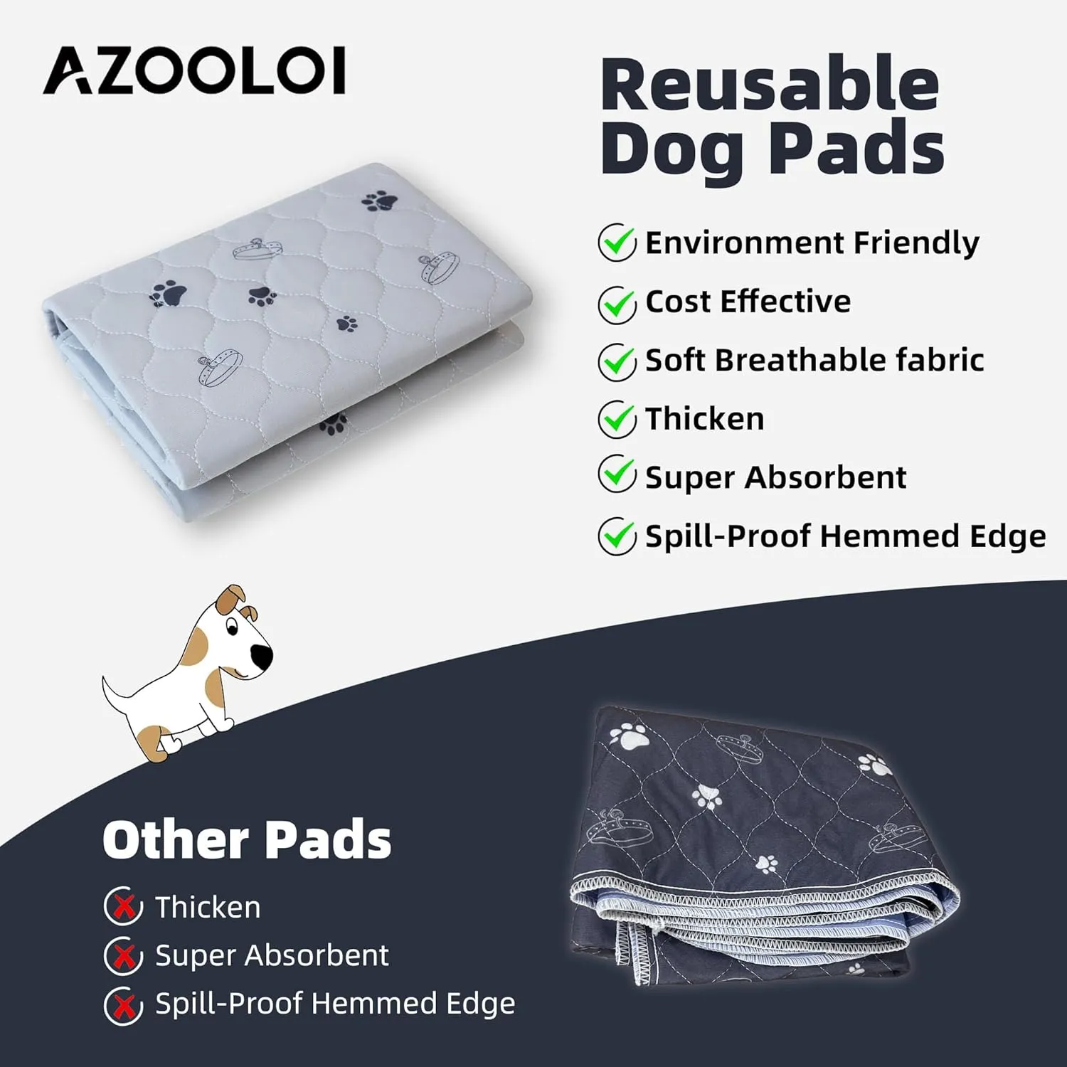 Washable Dog Pee Pads, AZOOLOI 4 Pack 24"x36" Ultra-Absorbent Washable Puppy Pads with Non-Slip Grip and Cute Print, Leak-Proof Dog Pee Pad for Training, Whelping, Housebreaking, Incontinence, Playpen